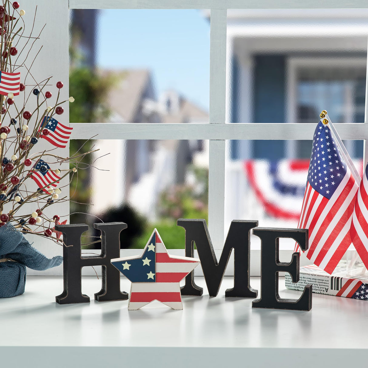 Glitzhome Interchangeable Home Table Signs with 13 Pcs Seasonal Icons, Wooden Changeable Home Sign for Holiday Decor, HOME Letter Sign Ornaments Set Interchangeable Holiday Decorative Shelf Blocks Glitzhome