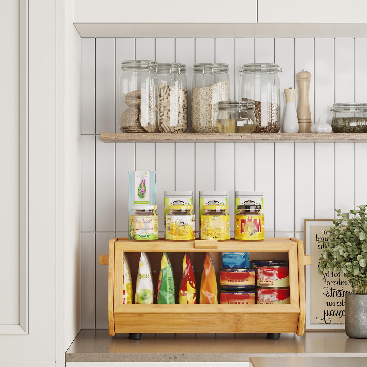 AMBIRD Bamboo Bread Box keep The Bread Fresh For Kitchen Counter-Large Capacity Wooden Bread Storage Container Farmhouse Bread Box with Window Bread Holder AMBIRD