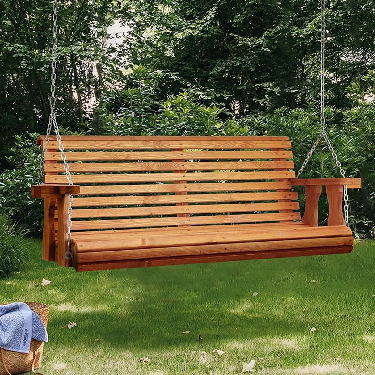 U-MAX Wooden Porch Swing 2-Seater,Swing Bench with Cupholders, Heavy Duty 800 LBS,Hanging Porch Swing Chair for Outdoor Patio Garden Yard(6.5FT&Brown) U-MAX