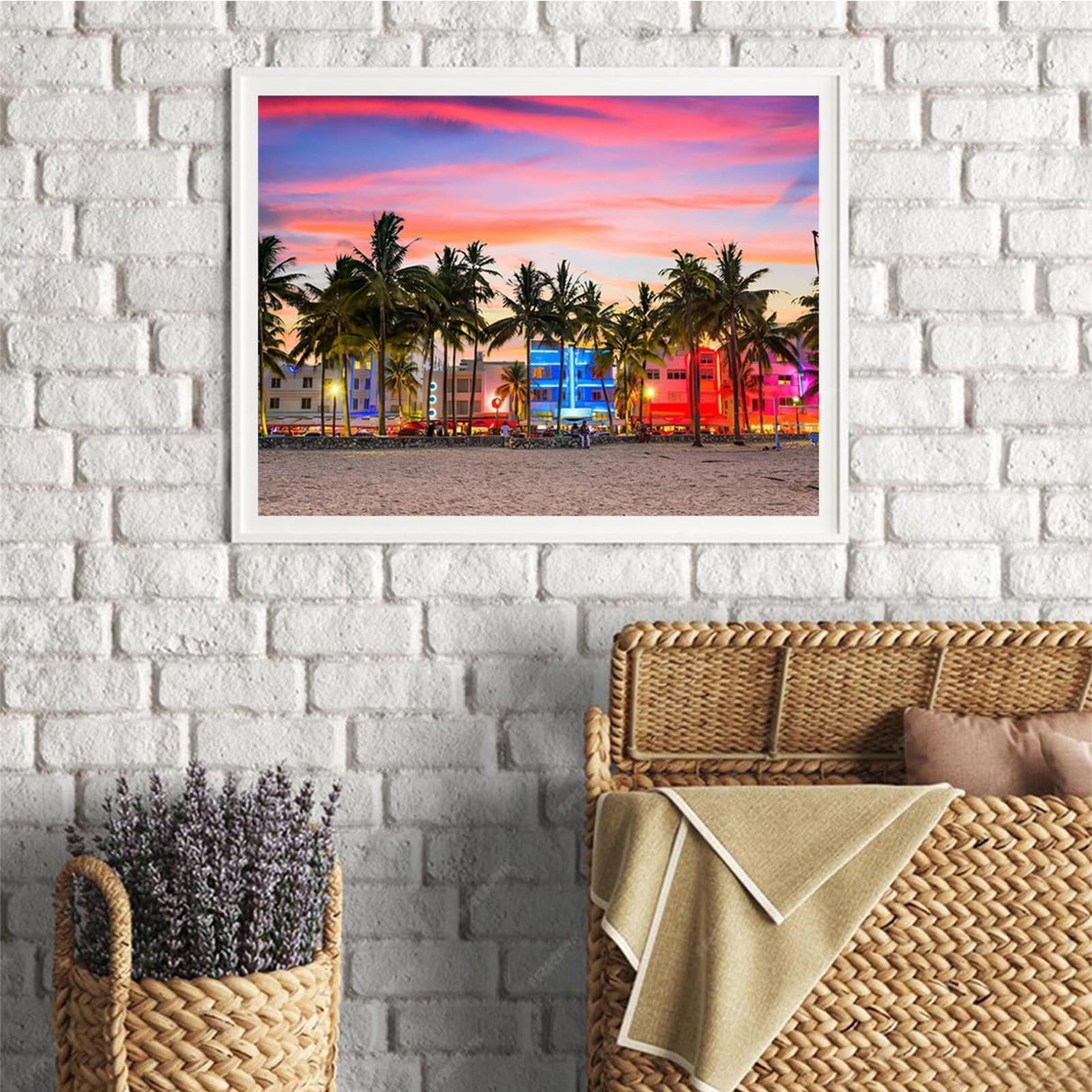 HMDIIMGE Diamond Painting Adult Painting Kits Miami Beach Florida Skyline Tree Travel Home Bedroom Living Room Art Wall Decoration 12x16 Inch HMDIIMGE