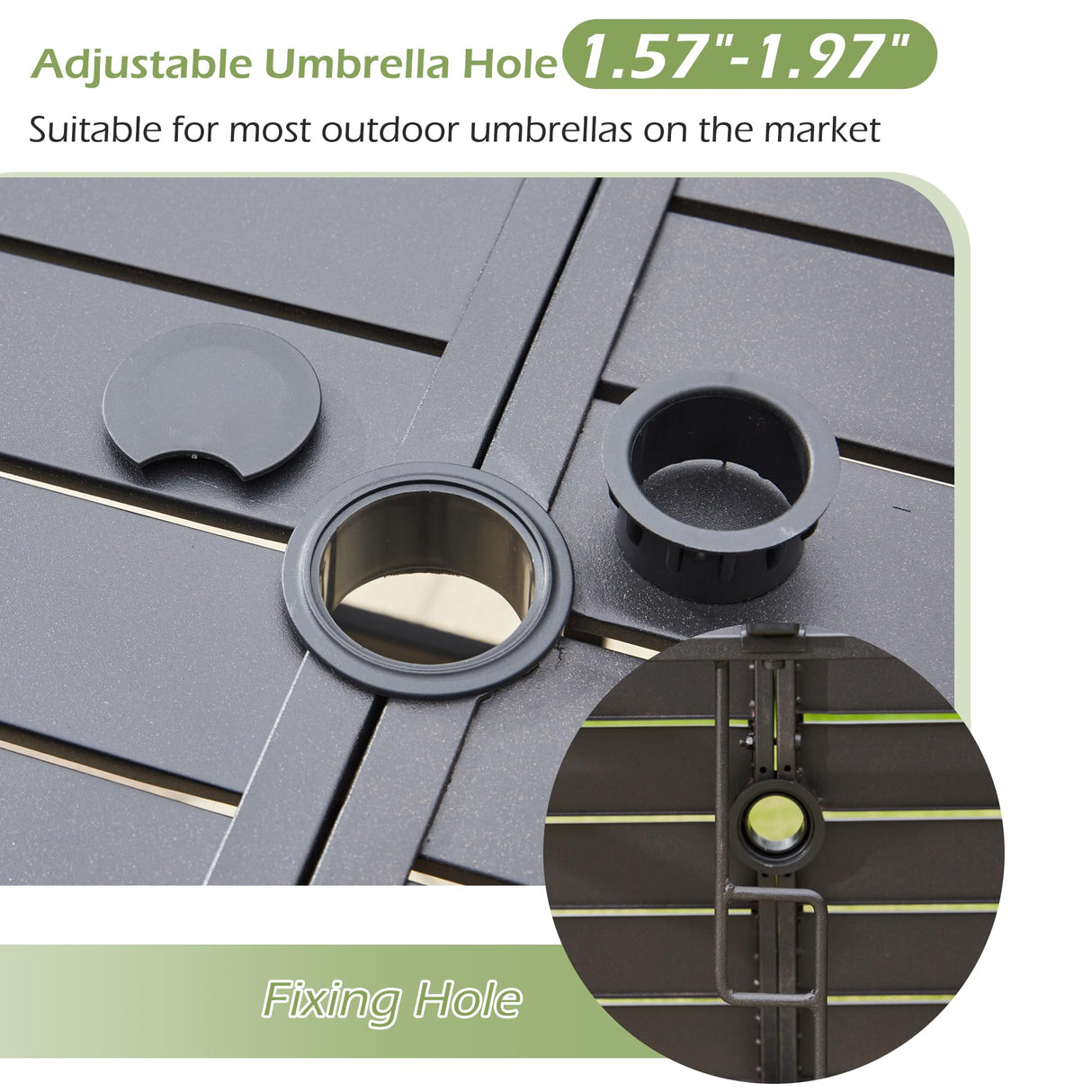 BUPPLEE 7-Piece Outdoor Patio Dining Set - 6 Stackable Texlin Sling Chairs & 63" Steel Table, Weatherproof Low-Maintenance Furniture for Backyard/Balcony/Poolside, Includes 1.57"-1.97" Umbrella Hole BUPPLEE