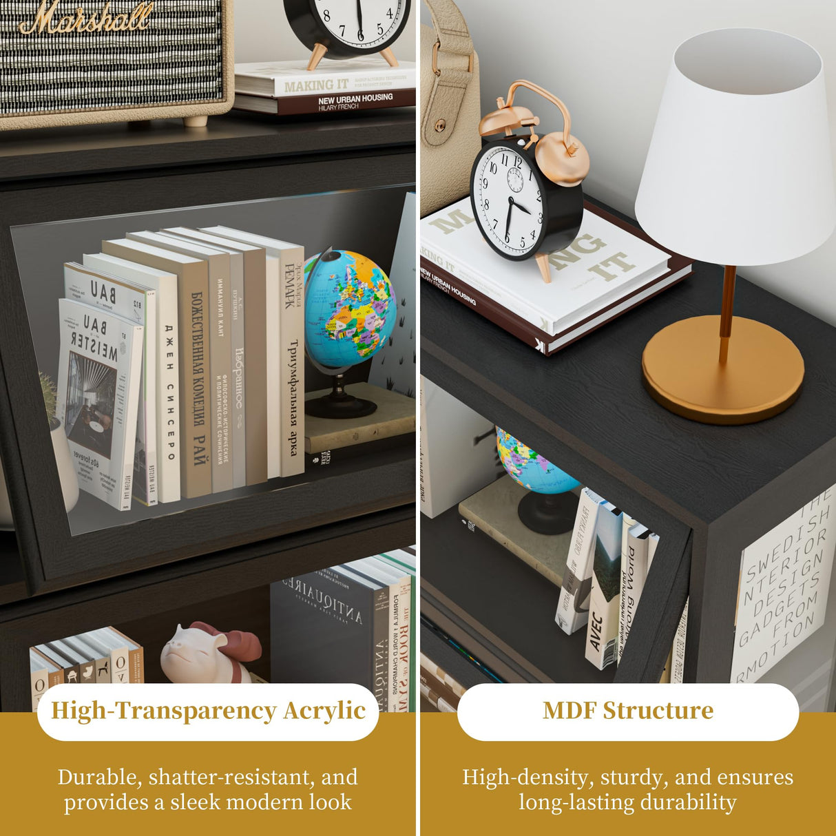 BONITURE Display Cabinet with Acrylic Glass Doors,4-Tiers Curio Cabinet with LED Lighting for Collectibles, Collectibles Toy Organizers Rack & Display Shelf Display Case Storage Cabinet, Black BONITURE