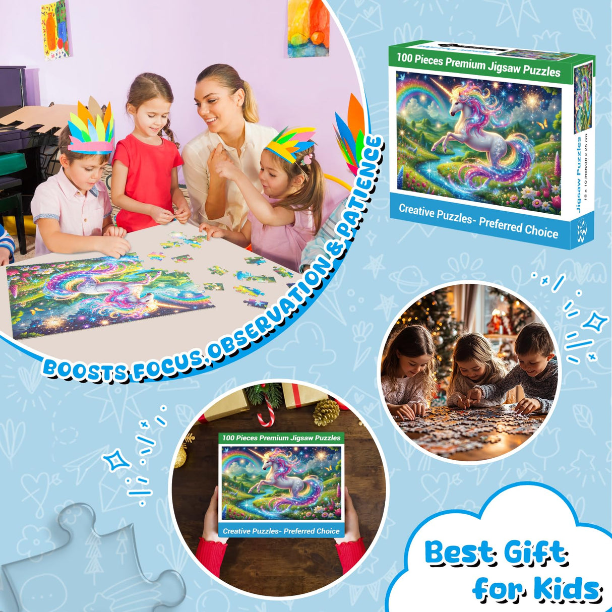 100 Piece Puzzles Raibow Unicorn Puzzle for Kids Ages 4-8 8-10, 100 Piece Jigsaw Puzzle for Adults Toddler Children Learning Educational Puzzles Toys Birthday Gifts for Girls Boys NeveSono