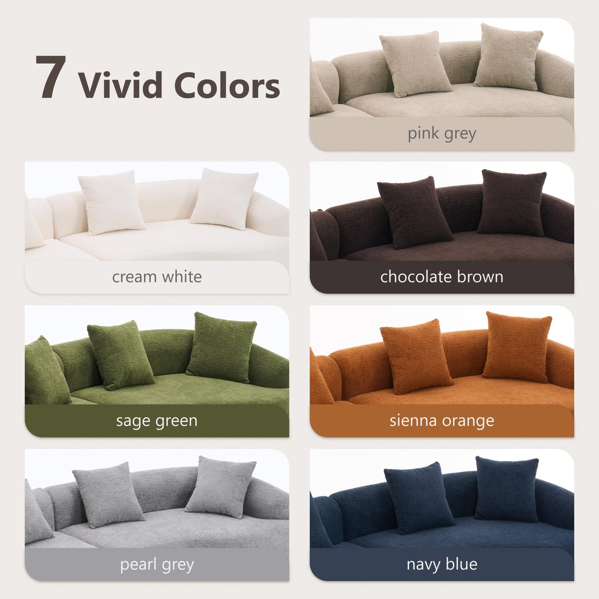 110'' Modern Curved Sofa Sectional, Arc 4-Seater Foam Couch Compressed in-a-Box, Boneless Cloud Couch with Extra-Deep-Wide Seats in Comfortable Chenille, No Assembly,Cream White Olodumare