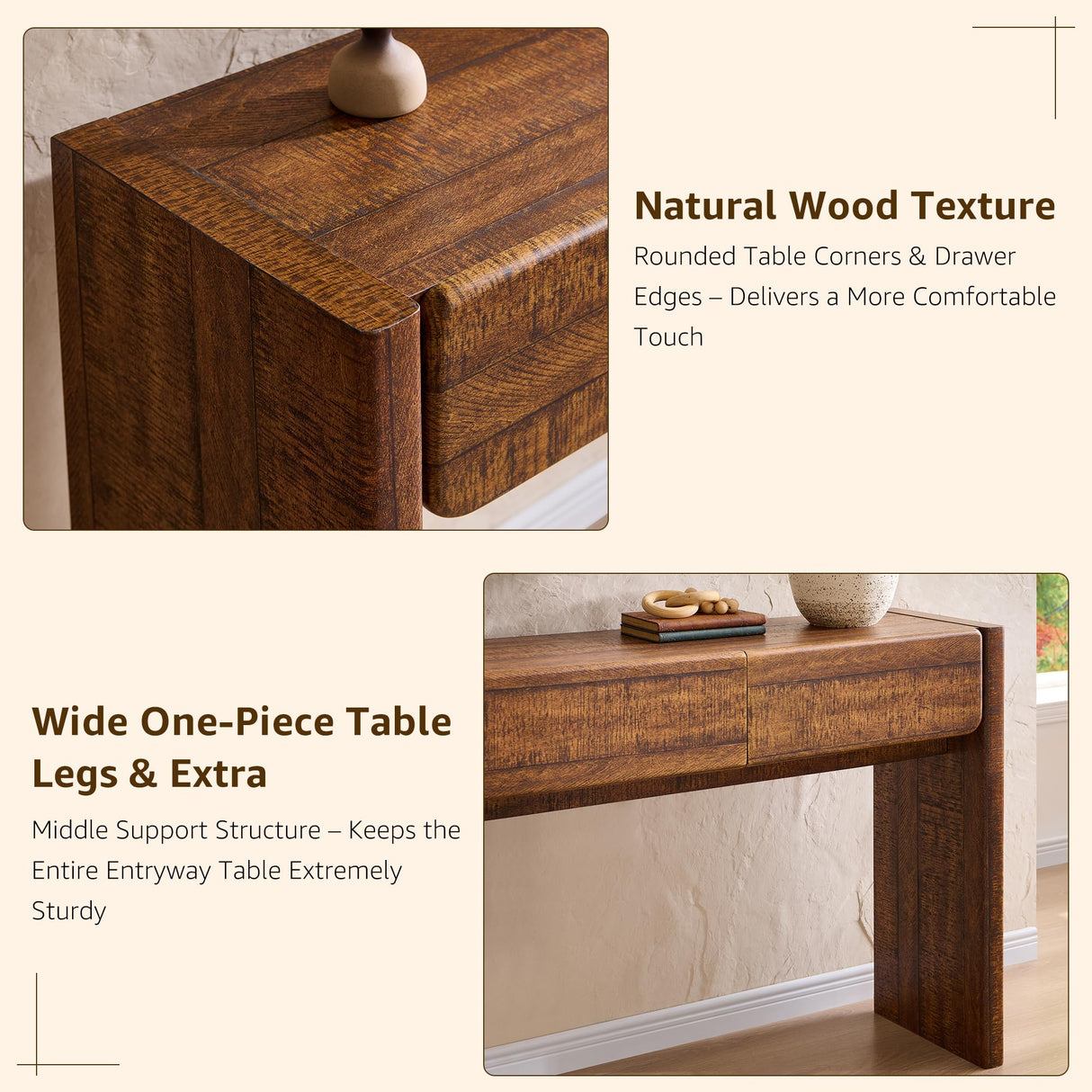 OKD 63'' Console Table with 3 Drawers, Farmhouse Entryway Table with Rounded Corners, Console Table Behind Couch for Living Room/Hallway-Reclaimed Barnwood OKD