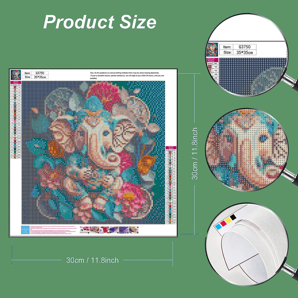 ajepon Elephant Diamond Painting Kits for Adults-Diamond Art Kits for Elephants, Hindu Elephant Gem Art Kits for Adults for Gift Home Wall Decor (14x14inch) ajepon