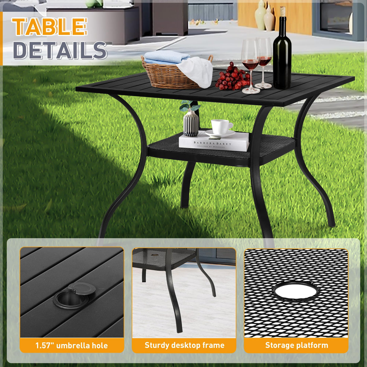 SUNCROWN 5-Piece Outdoor Wrought Iron Chairs and Table Patio Dining Furniture Set - 4 Stackable Metal Chairs, 1 Steel Slat Bistro Table for Garden Backyard Deck SUNCROWN