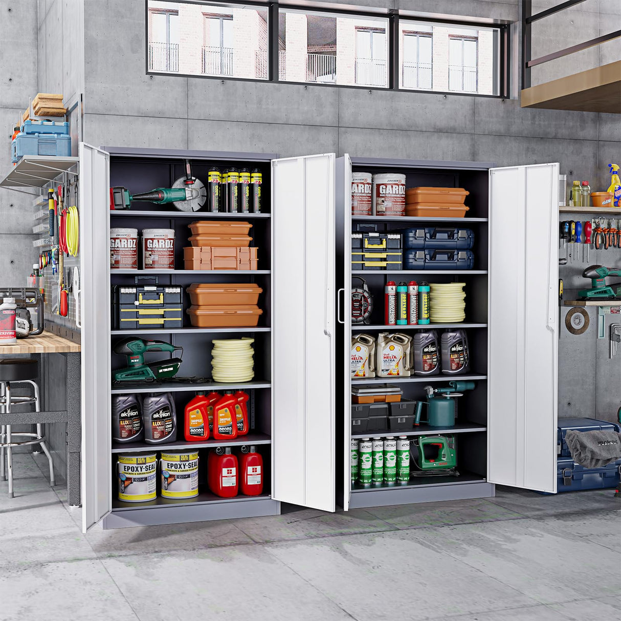 ZAOUS Garage Storage Cabinet, 72'' Tall Metal Storage Cabinets with Lock and 5 Adjustable Shelves for Home, Office, Warehouse, Grey & White ZAOUS