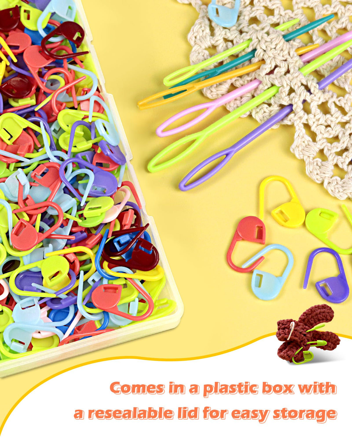 300pcs FIVEIZERO Stitch Markers with 6 pieces of large blunt sewing needles,colorful knitting markers,plastic crochet hook clip,bulk Crochet hook markers for knitting stitch locking clip crochet hooks FIVEIZERO