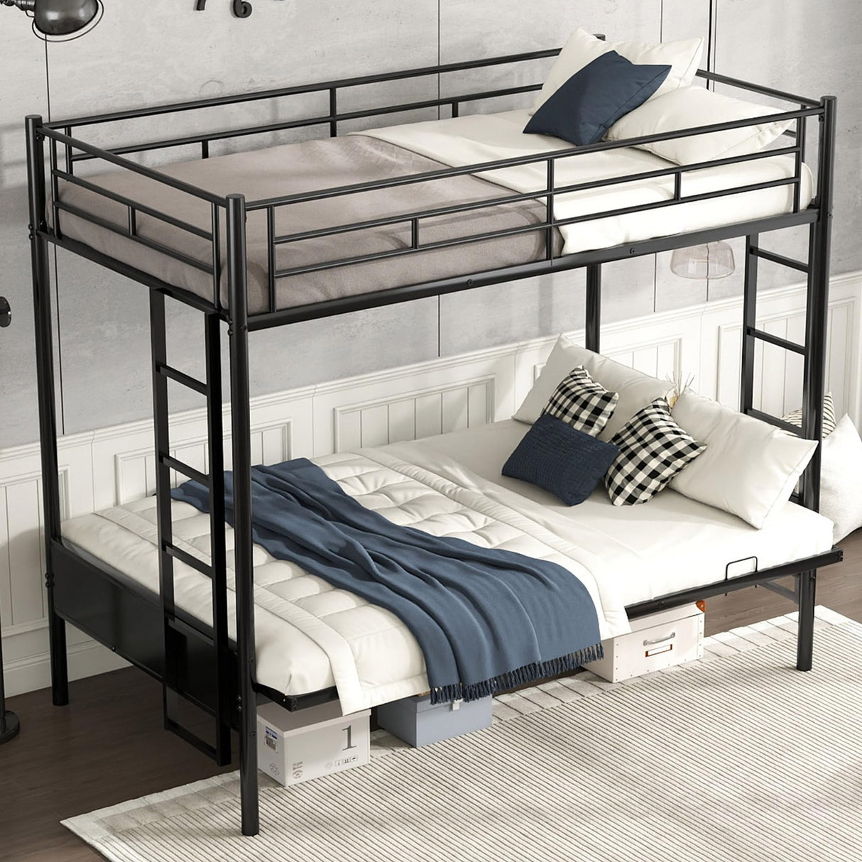 Bellemave Twin Over Futon bunk Bed, Futon bunk Bed, loft Bed with futon, Twin Over futon bunk Bed, No Box Spring Needed, Black Bellemave
