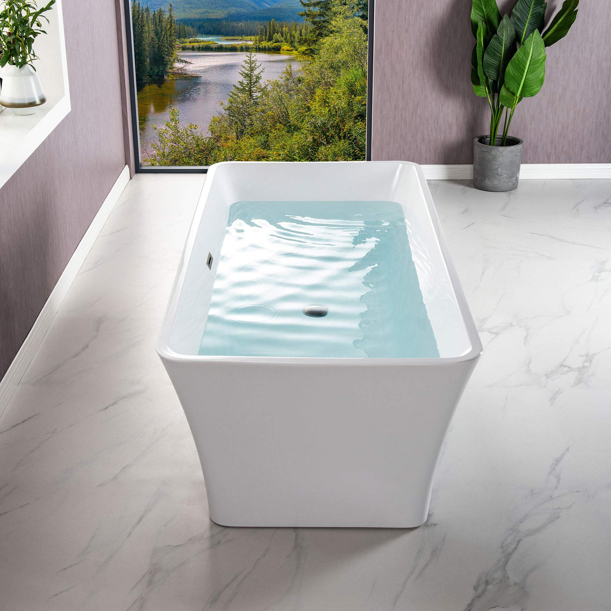WOODBRIDGE 59" Acrylic Freestanding Bathtub Contemporary Soaking White Tub with Brushed Nickel Overflow and Drain,BTA1509 -B/N-Drain &O WOODBRIDGE