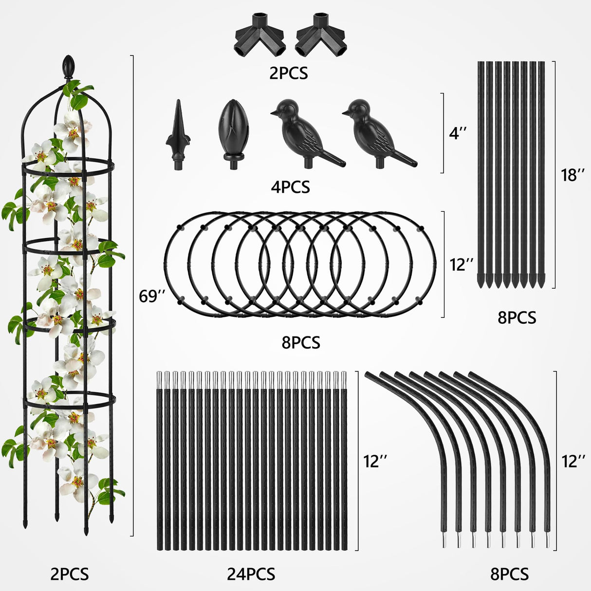 2 Pcs Garden Obelisk Trellis for Climbing Plants Outdoor 6 Ft Rose Bush Round Trellis for Pots Rustproof Metal Plant Flower Trellises for Clematis Vine Jasmine Support Outdoor Indoor Miuwauer
