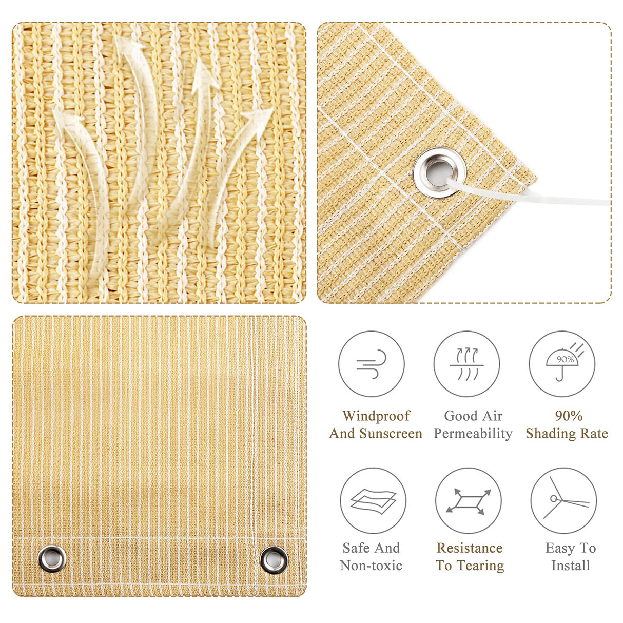 ABOSUN Outdoor Sun Shade Cloth, 8’ x 20’, Pergola, Deck, and Backyard Patio Sunshade with UV Protection, Heat Resistant HDPE Material, Reinforced Grommets (8x20 FT,Wheat) ABOSUN