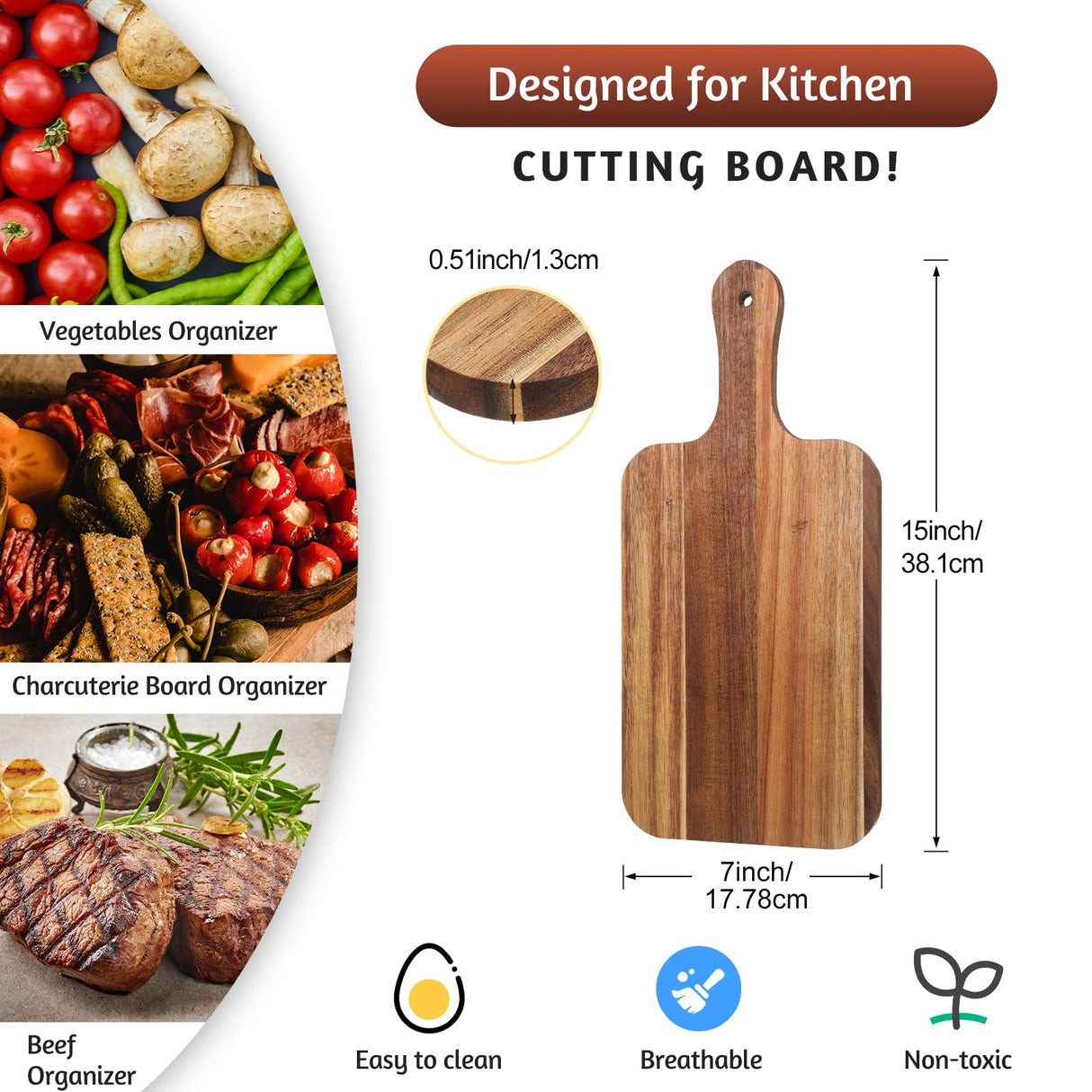 Didaey 6 Pcs Cutting Board Bulk Kitchen Thicken Chopping Board with Handles Wooden Charcuterie Serving Board Blank Wood Boards for Engraving Wedding Housewarming(15 x 7 Inch, Acacia Wood) Didaey