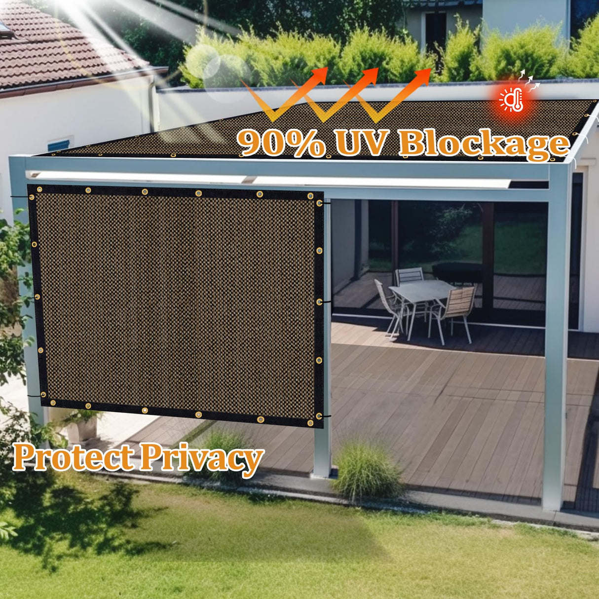 Shade&Beyond Customized Size 8' X 15' Shade Cloth with Grommets, 90% UV Protection UV Protection Mesh Tarp Sun Screens for Patio GN04, Mocha Shade&Beyond