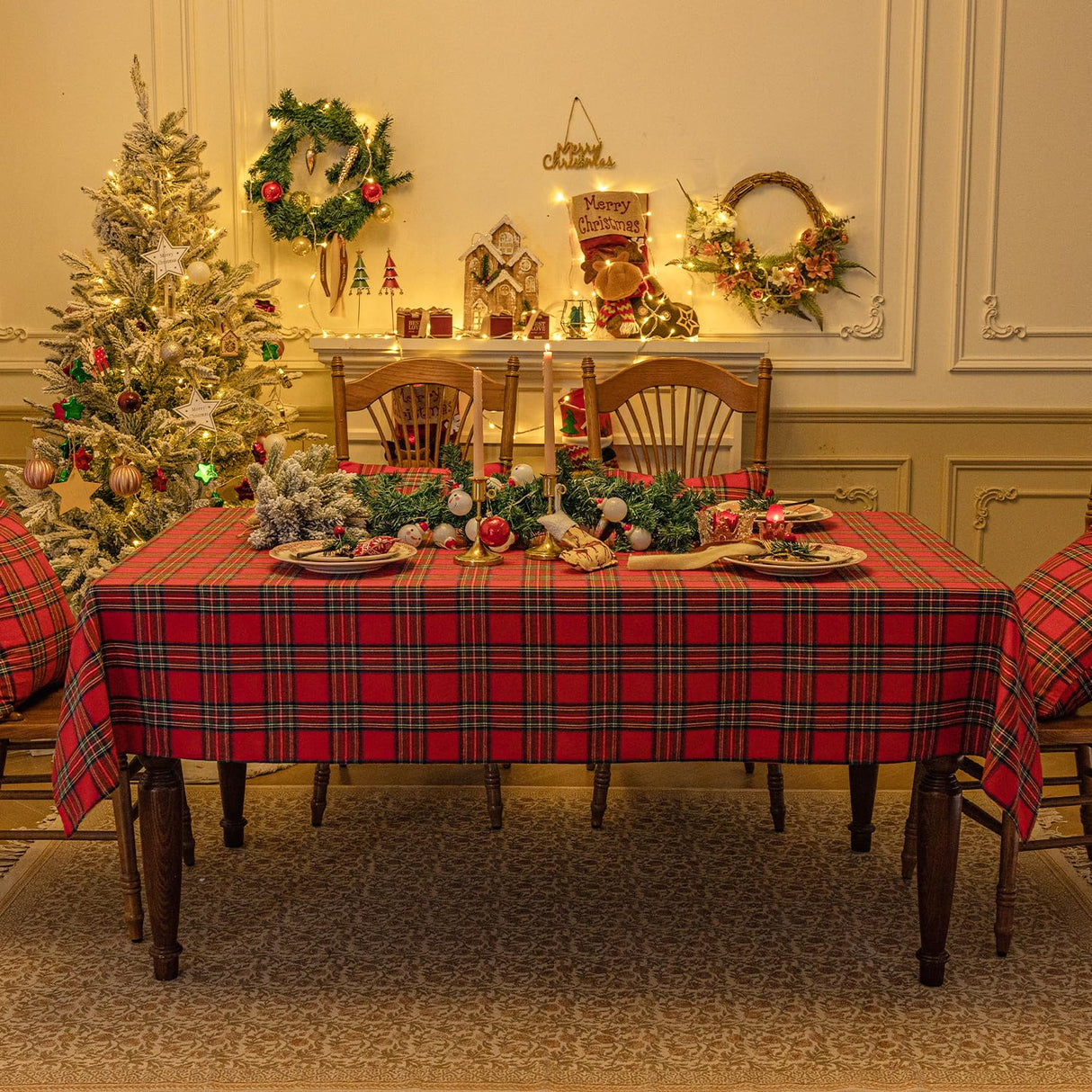 Softalker Christmas Checkered Tablecloth Rectangle - Red Buffalo Plaid Linen Cotton Gingham Xmas Table Cloths, Winter Farmhouse Table Decorations for Dining/Parties/Holiday, 54 x 80 Inch Softalker