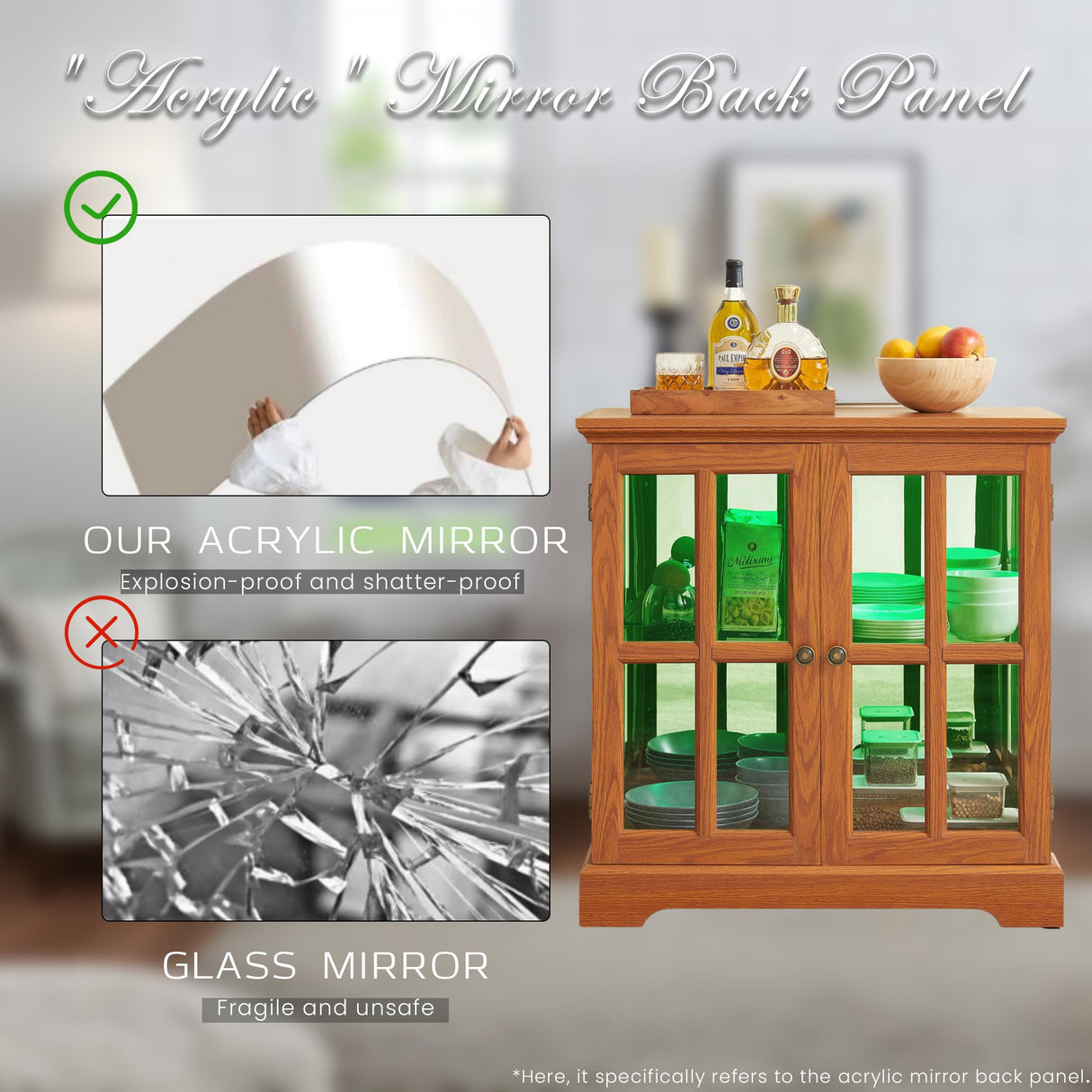 CKEASEAN 32" H LED Accent Curio Cabinet with 7 Color Lights for Collectibles, Modern Storage Cabinet with Tempered Glass Doors, Sideboard Buffet Case with Smartphone-Controlled Lights (Dark Oak) CKEASEAN