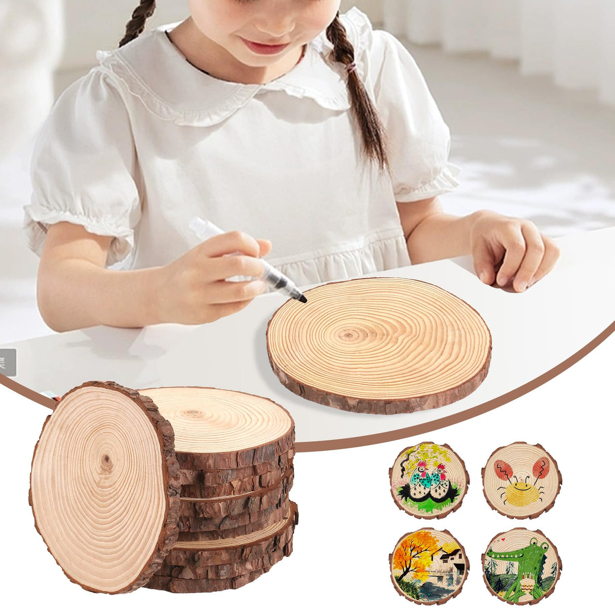 Set of 10 Wood Slices for Centerpieces 6-7 inch, Natural Unfinished Wood Craft Kits, Tree Slices with Bark for DIY Crafts Wedding Christmas Party Decoration, Wood Centerpieces for Tables ktondic
