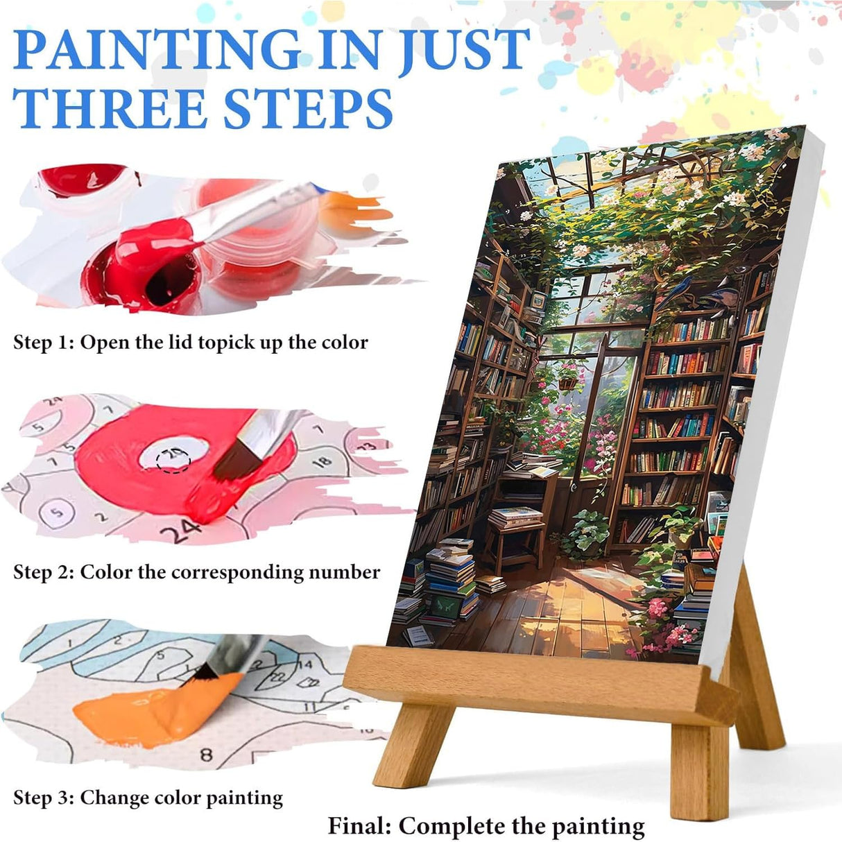 Paint by Numbers for Adults and Kids Beginner, 3 Pack Garden Book Flowers Painting by Number Kits On Canvas, Number Artist Paint by Number Kit DIY Oil Painting Acrylic Paints, Home Wall Decor 12x16in Fairyland JinWenn