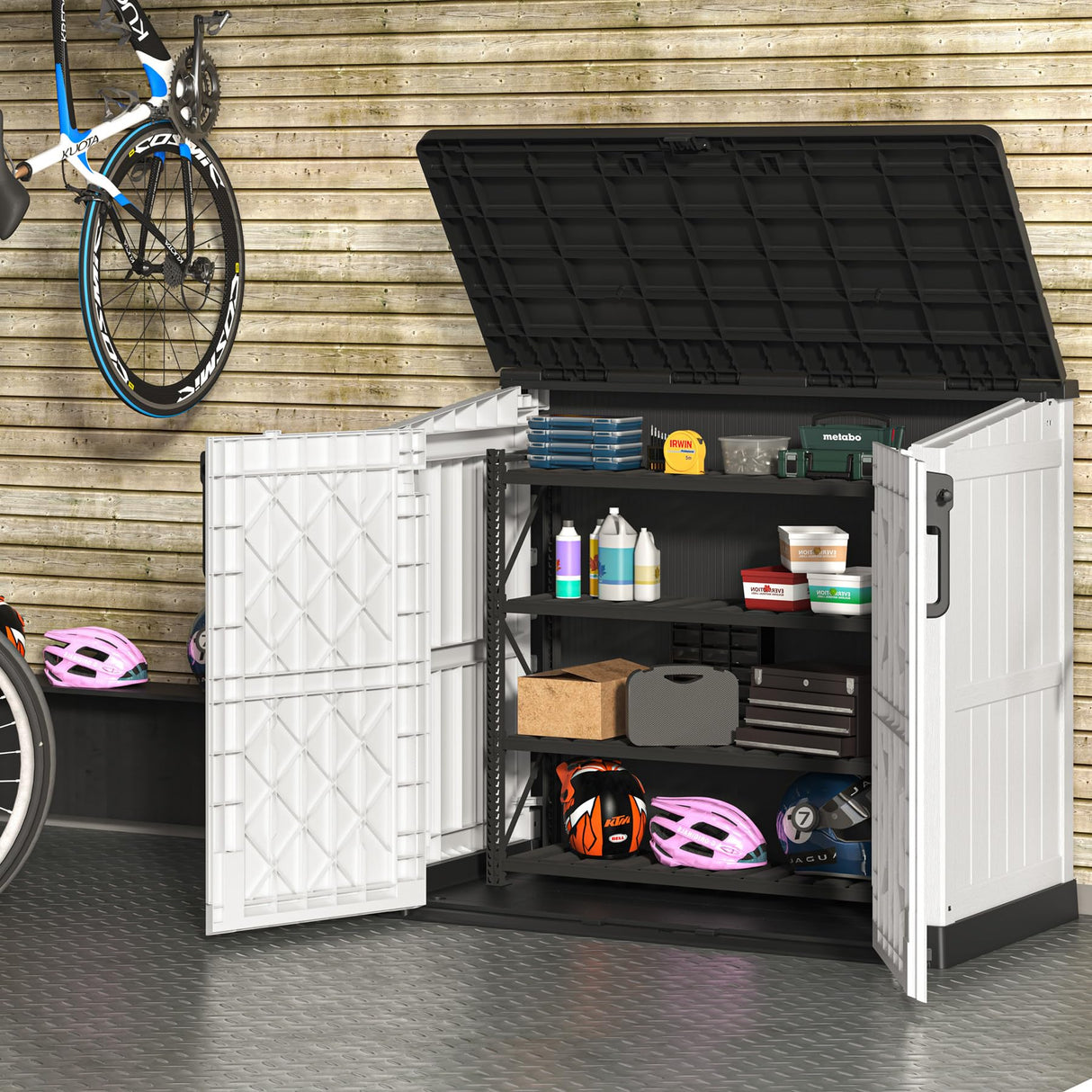 LHBGO Light Gray Outdoor Resin Storage Shed 36 Cu. Ft. Garden Horizontal Storage Extra Large Capacity Weather Resistant Storage Box, Lockable Resin Waterproof Shed for Garbage Cans, Garden Tools LHBGO