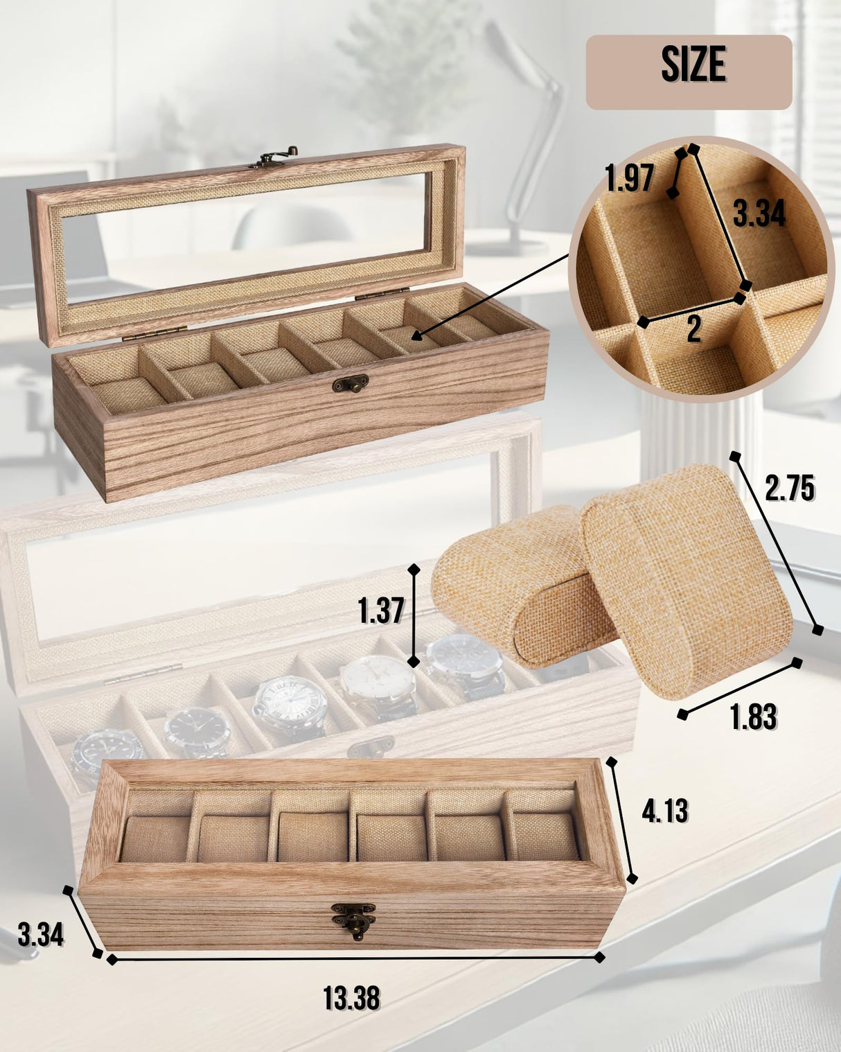 Exper City Watch Box, Watch Case for Men Women with Large Glass Lid, Wooden Watch Display Storage Box with 6 - Slots, Weathered Wood Mens Watch Box Organizer Exper City