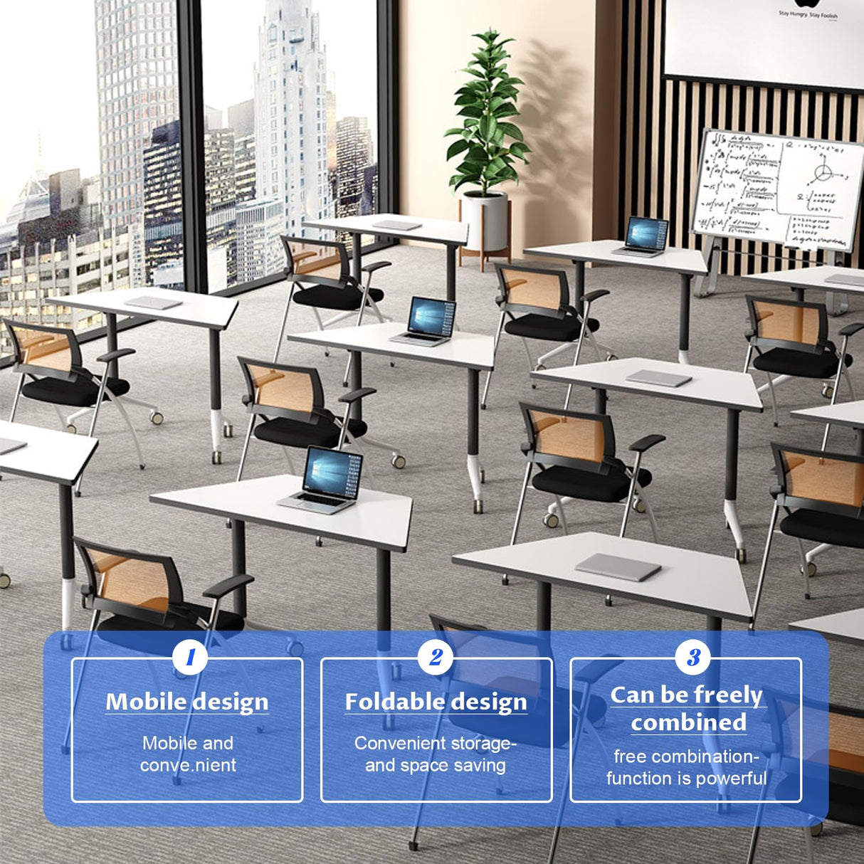 6 Pack Folding Conference Room Tables,Modern Rectangular Foldable Conference Table Flip Top Mobile Training Tables with Wheels Meeting Table for Office Meeting Room Classroom(47.2 in) rzoizwko