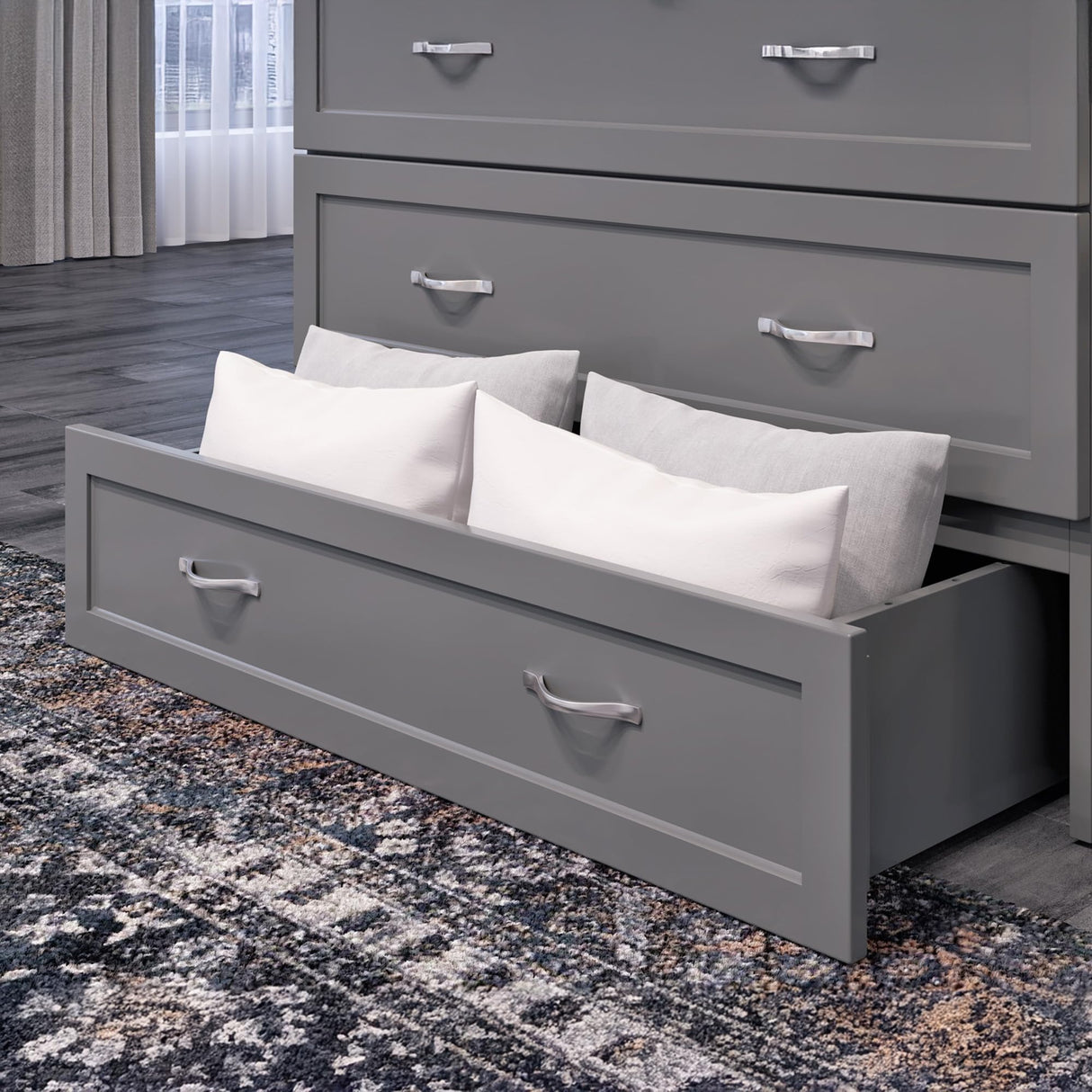 AFI, Northfield Murphy Bed Chest Twin XL with 6" Mattress, Storage Drawer & Built-in USB Charger, Grey AFI