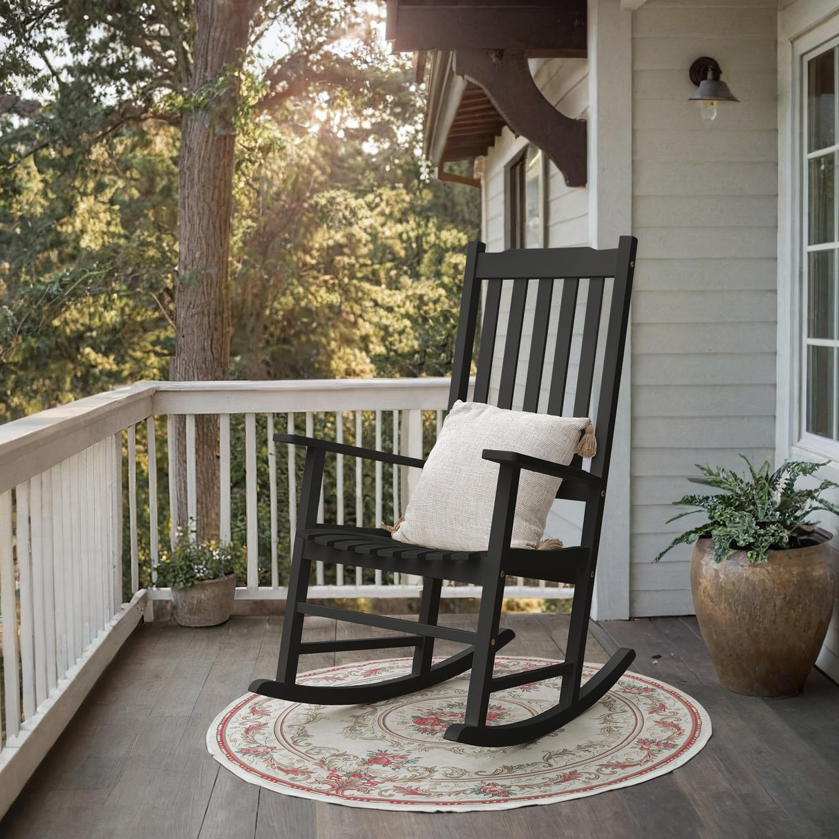 Greesum Outdoor Rocking Chair, Acacia High Back Oversized All-Weather Lounge Rocker with 320 lbs of Support for Patio, Garden, Deck, Porch,Brown Greesum