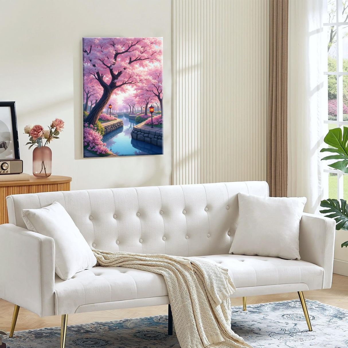 JOOZ Cherry Blossom Paint by Numbers Kit for Adults Framed Lake Paint by Number with Easel DIY Sakura Oil Painting by Numbers Adult Paint by Number Kits on Canvas Framed for Home Wall Decor 8x12 Inch JOOZ