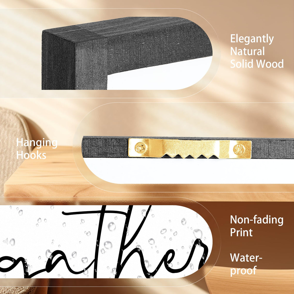 Houmury Set of 3 Framed Farmhouse Memories Around Table Sign Wall Decor for Living Room Wall Art Wood Signs (Black, 16"x24") Houmury