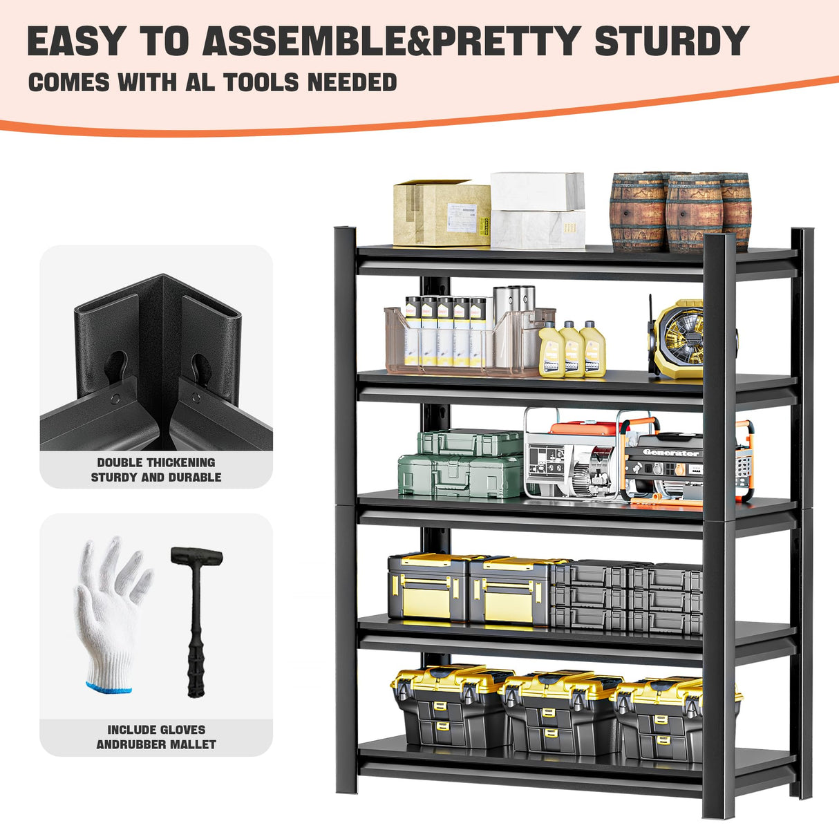 Okeiylaid 78" Hx39 Wx16 D 5-Tier Garage Shelf, 3000 lbs Capacity, Heavy Duty Storage Shelves, Easy Assembly Adjustable Stainless Metal Shelving, Suitable for Garage,Basement,Office,Farmhouse etc Okeiylaid