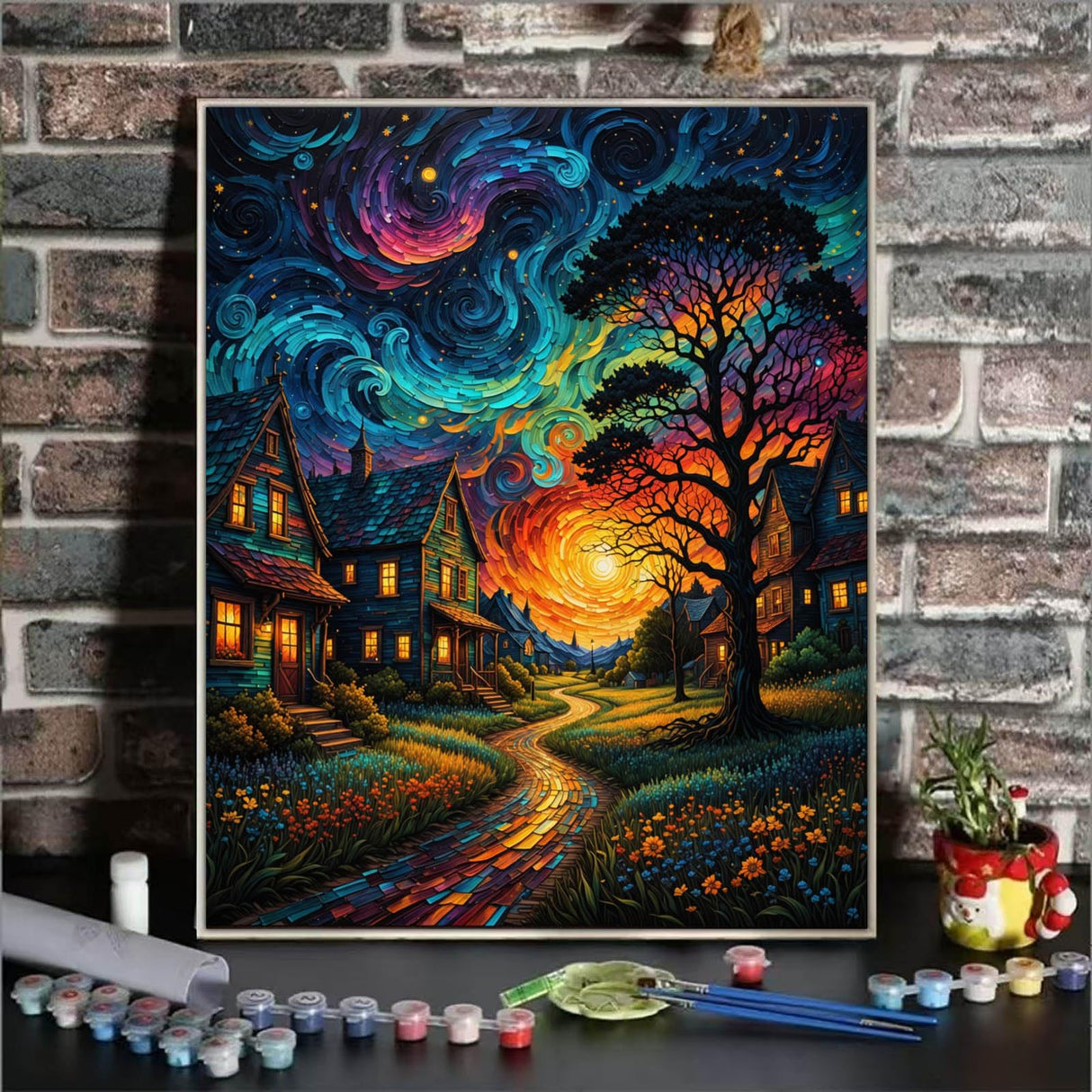 Starry Paint By Numbers Kit For Adults, Country Night Paint By Number Kits For Beginner Moon Acrylic On Canvas Diy Oil Painting Kit Adults' Paint-By-Number Kits For Gift Home Wall Decor 16x20 Inch ldazao