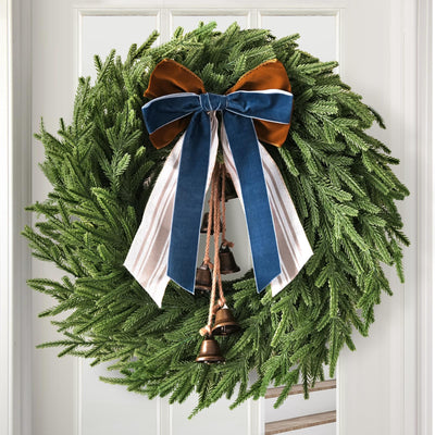 Christmas Decorations - 22 Inch Norfolk Pine Christmas Wreath with Bells and Ribbon - Artificial Pine Greenery Winter Wreath for Home Table Wall Window Porch Door Indoor Outdoor Decor
