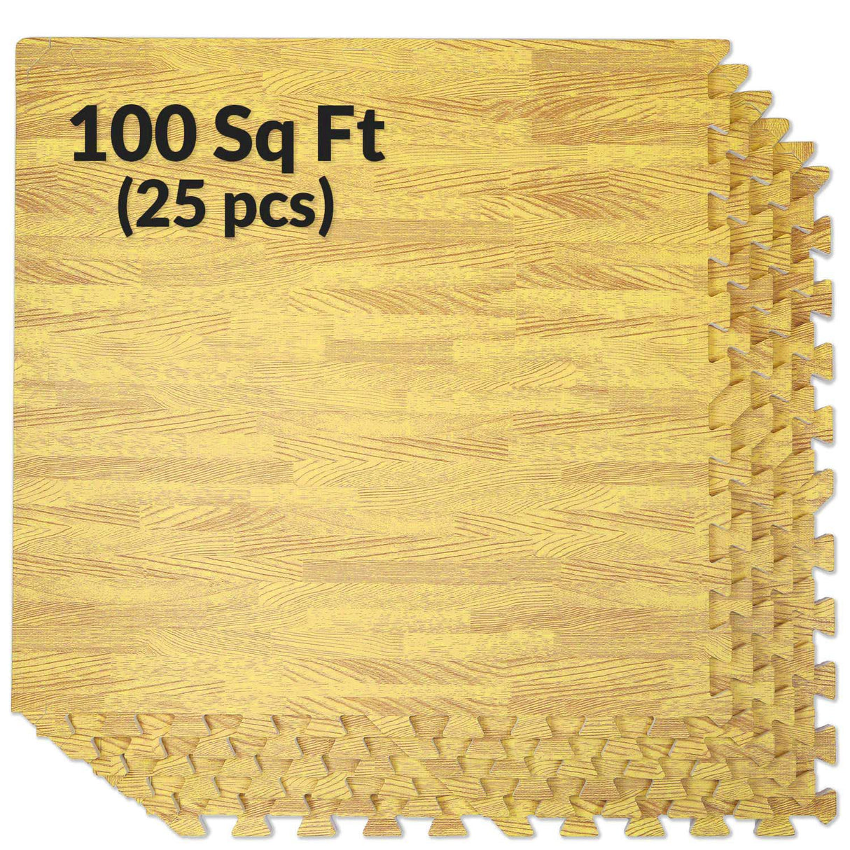 Home Aesthetics 100 Sq. Ft 3/8 Inch Thick Printed Foam Tiles Interlocking Foam Mat, (24" x 24", 25 pcs), Light Wood Oak Grain Style, Protective Flooring for Home, Gym Exercise or Trade Show Home Aesthetics