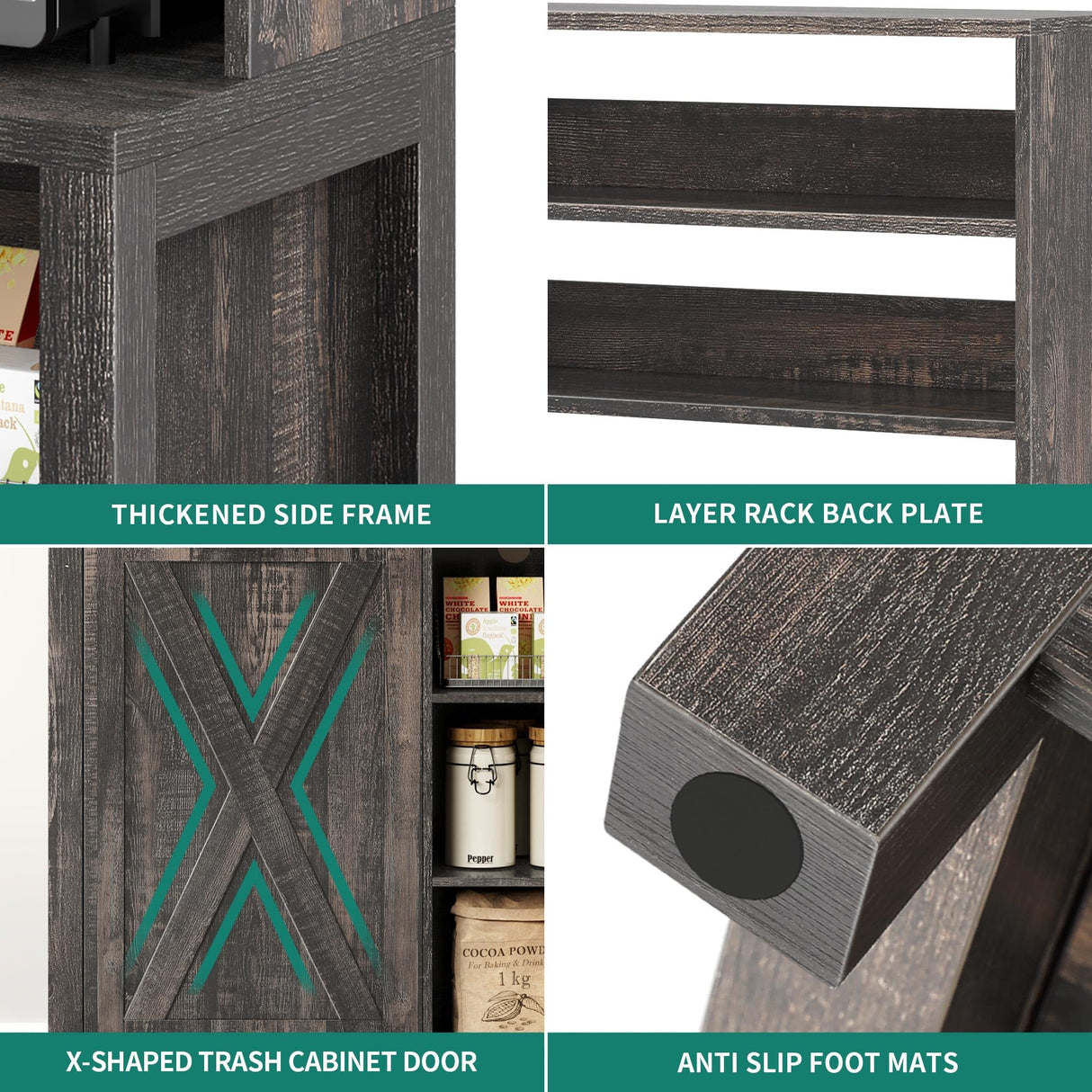 YITAHOME Bakers Rack Microwave Stand with Trash Can Storage Bin Cabinet and Power Outlet, 6-Tiers Farmhouse Kitchen Tall Thickened Coffee Bar Station with Adjustable Shelf (Rustic Oak) YITAHOME