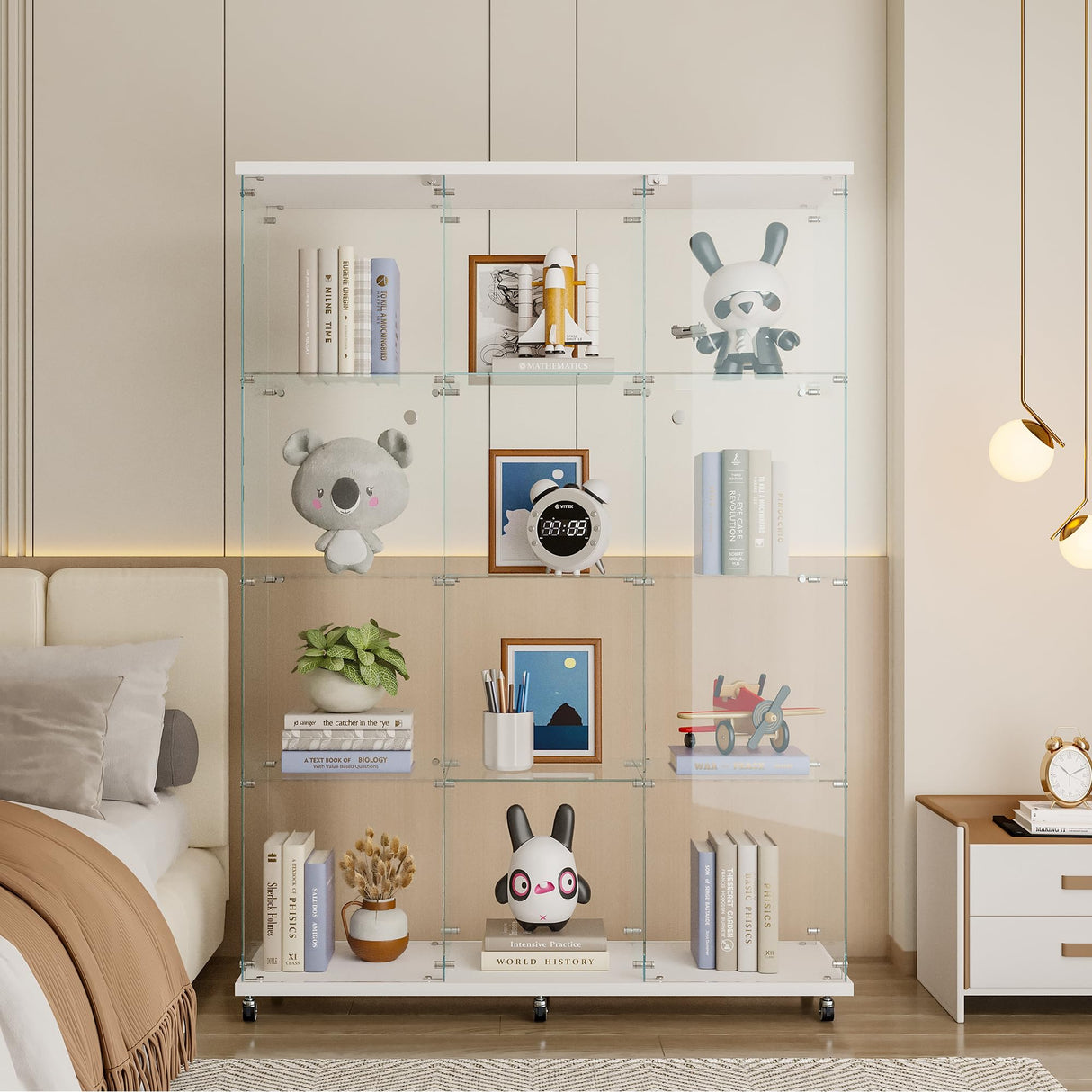 SUPPNEED Glass Display case,Glass Display Cabinet with 4 Shelves Extra Large, Glass Curio Cabinet,Glass Cabinet for Living Room, Bedroom, Office, Bookshelf with Glass Doors, Quick Installation SUPPNEED