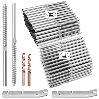 BLIKA 100 Pack T316 Stainless Steel Right&Left Handed Thread Swage Lag Screws for Wood Posts of 1/8" Deck Cable Railing Kit, Wire Railing Kit for Decks with Wrench, DIY Wood Baluster