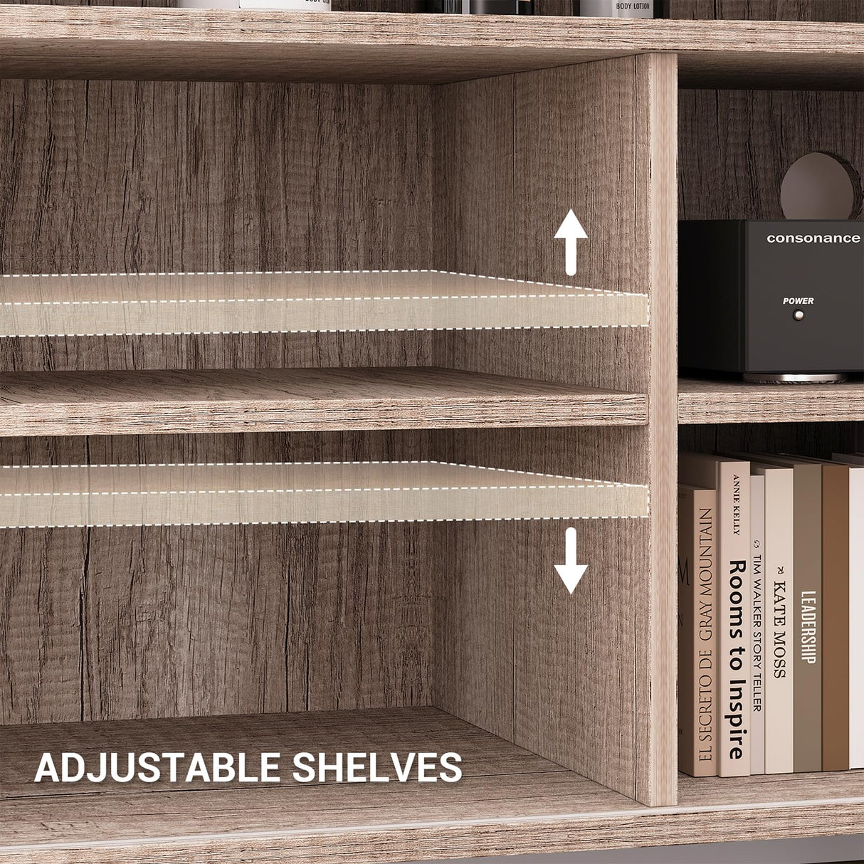 Algglobuy Farmhouse TV Stand for 65 Inch, TV Stands for Living Room with Sliding Doors and Adjustable Shelf, Entertainment Center with Storage Media TV Console Table for Bedroom (Sunwashed Ash Oak) Algglobuy