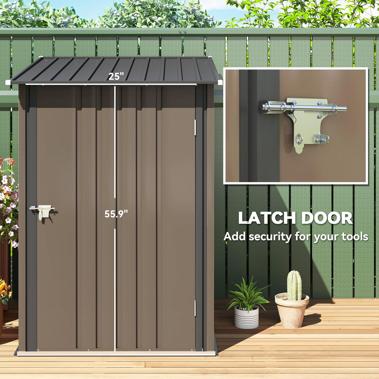Outsunny 3.3' x 3.4' Outdoor Storage Shed, Metal Garden Tool House with Sloping Roof and Lockable Door for Backyard, Bike, Patio, Garage, Lawn, Brown Outsunny