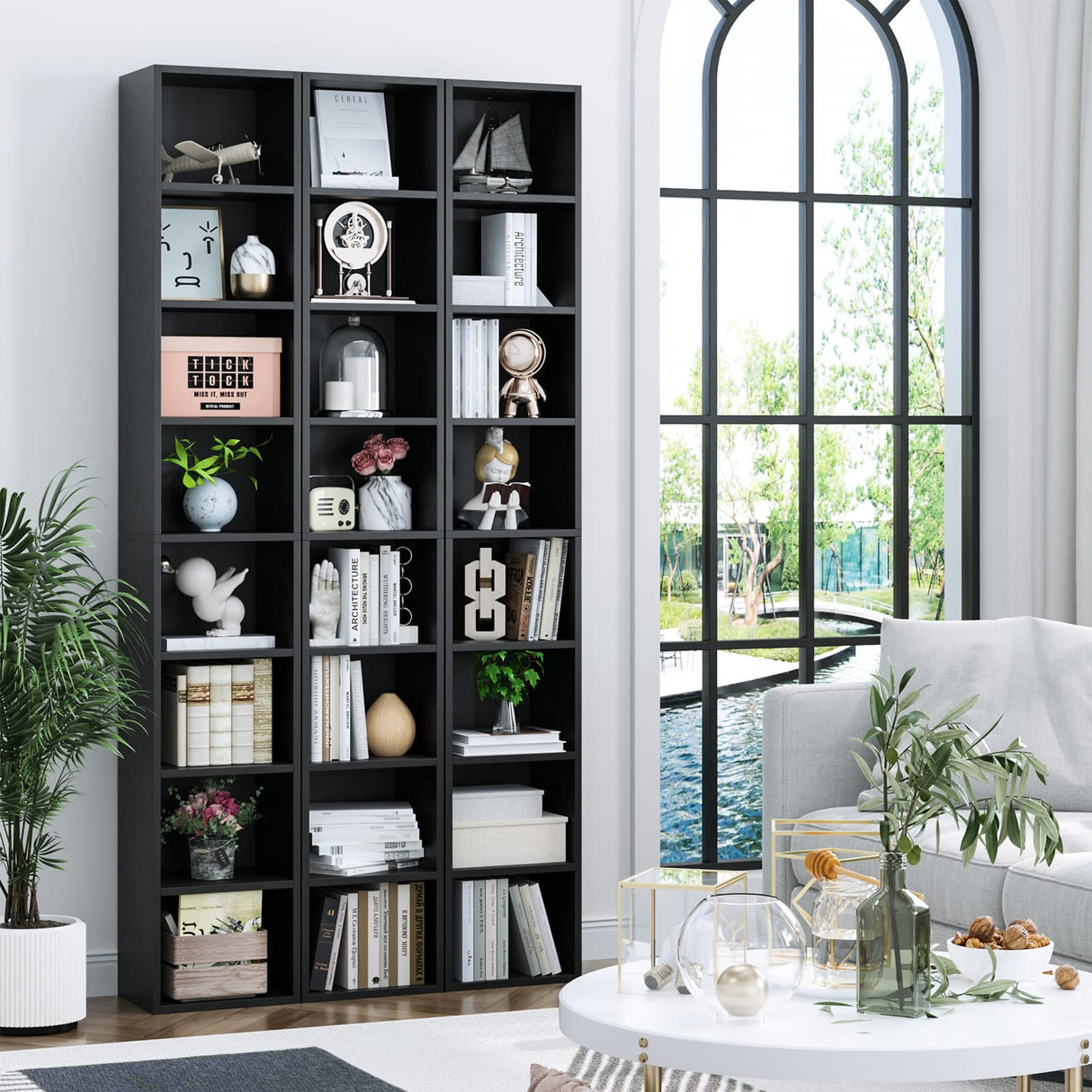 FOTOSOK 8-Tier Adjustable Media Tower Rack - Slim Black Storage Cabinet for CDs, DVDs, and Books FOTOSOK