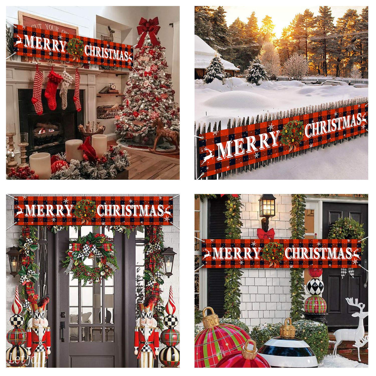 Merry Christmas Banner Christmas Eve Signs Huge Banner Decorations Giant Happy New Years Supplies Fence Yard Sign Indoor Outdoor Decorations Photo Backdrop 6 Feet Letjolt
