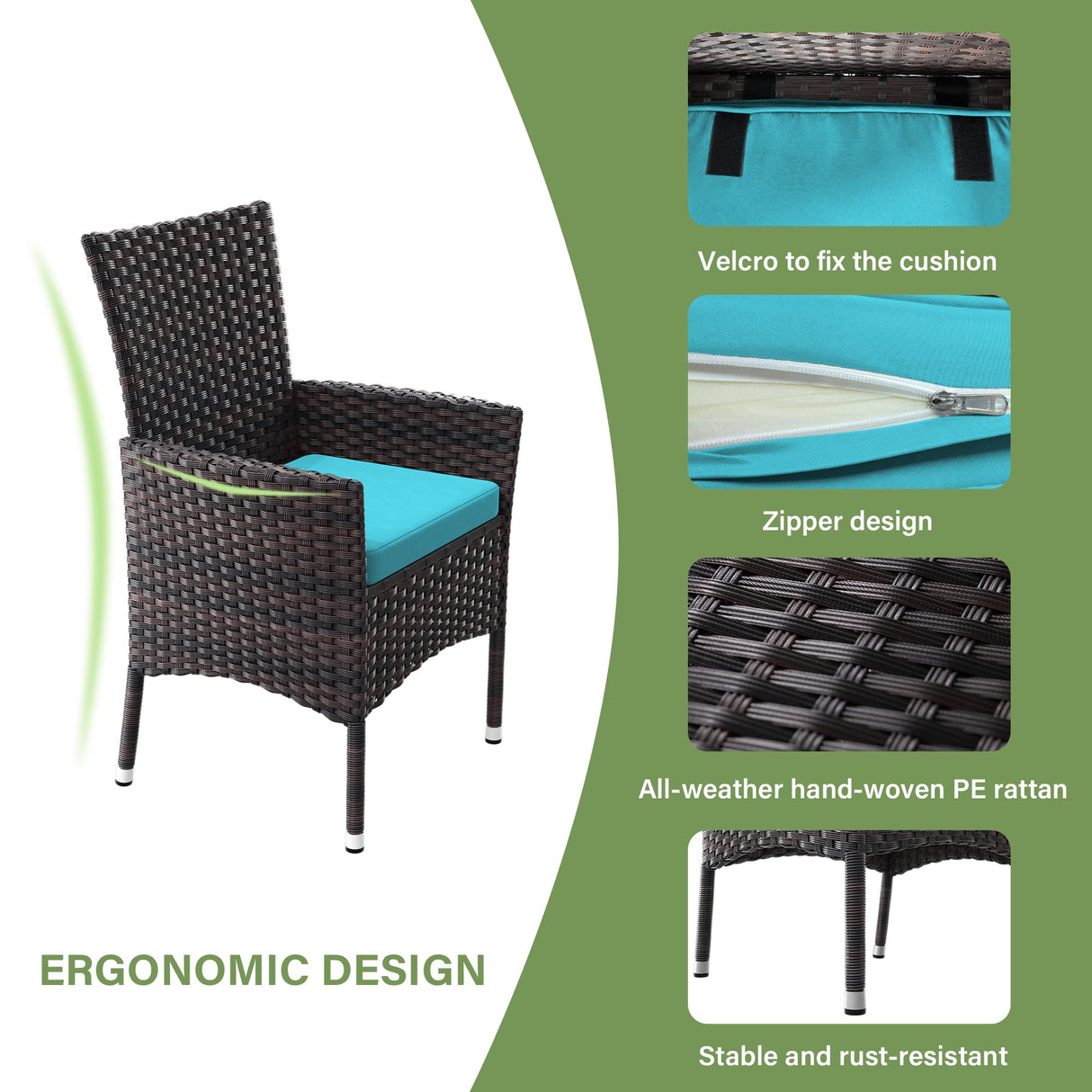 ALAULM 10 Piece Patio Dining Set All-Weather Wicker Outdoor Patio Furniture Set w/Tempered Glass Tabletop, Removable Cushions and Umbrella Hole for Patio, Backyard, Garden, Poolside (Blue) ALAULM