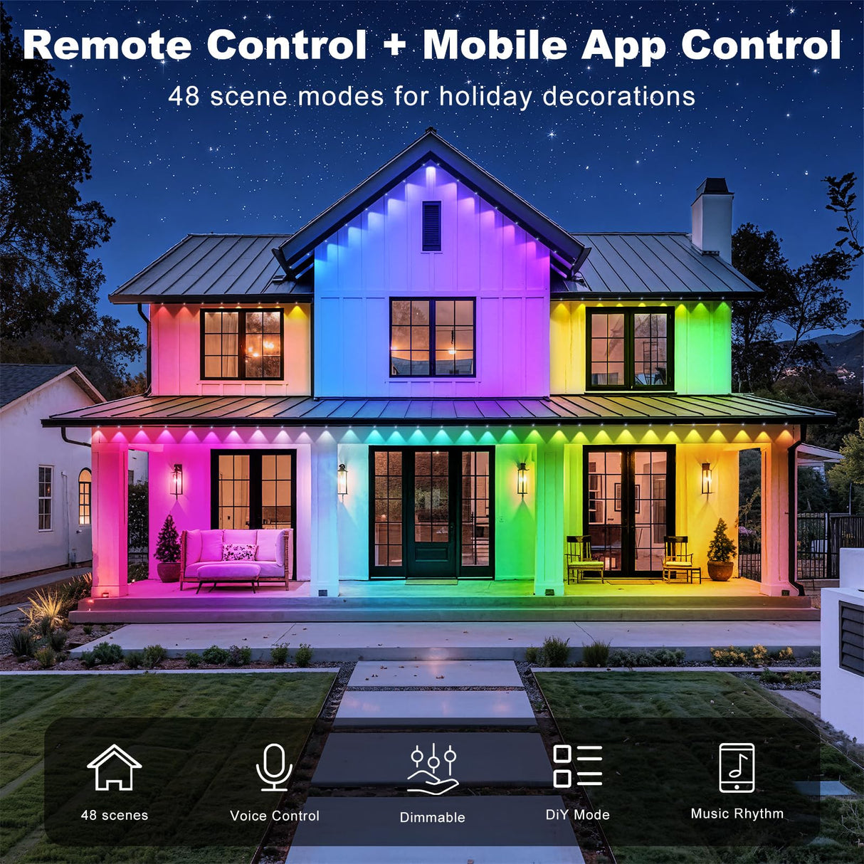 RCUICA 500FT Permanent Outdoor Lights Waterproof with Smart App Control Remote,DIY Scene Modes,Music Sync hronization,Eaves Lights for Garden Decor,Deck,Christmas RCUICA