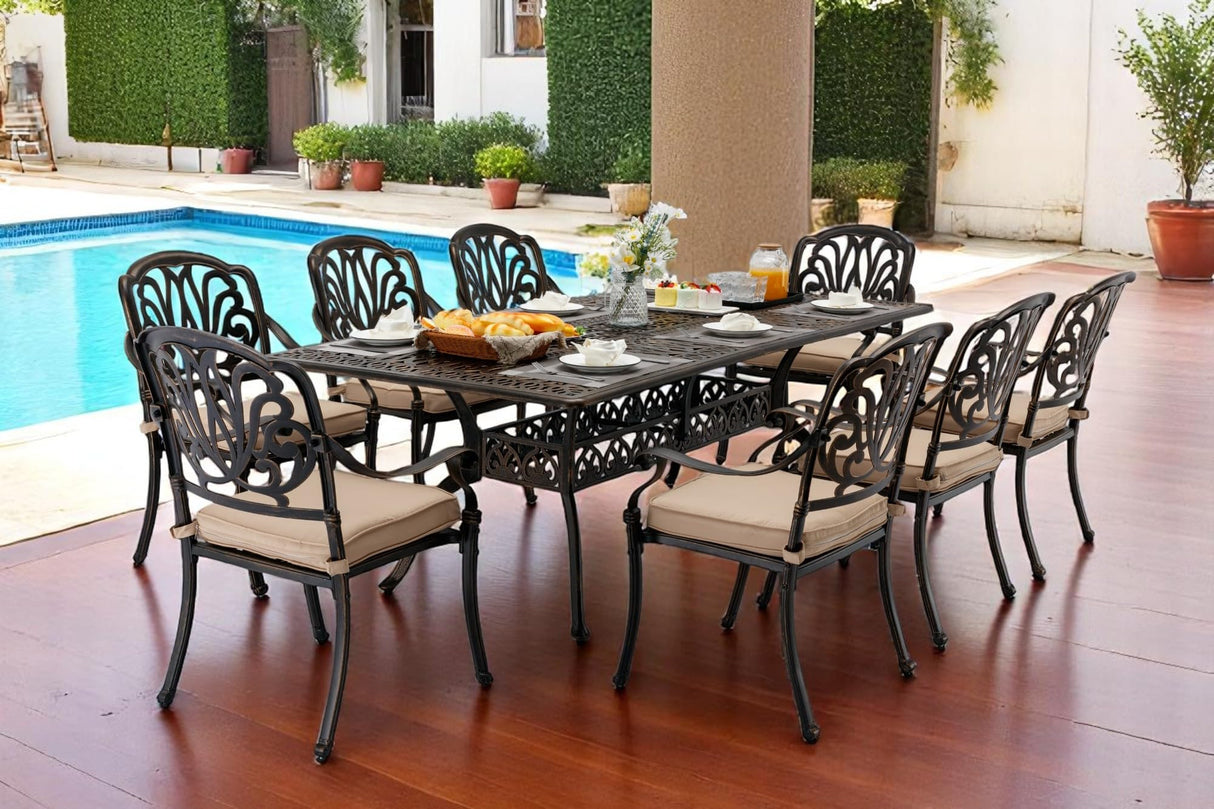 ๐๐ถ๐น๐ถ๐๐บ๐ฎ๐ถ๐น ๐ ๐๐ข๐๐๐ Outdoor Dining Set Cast Aluminum Retro Patio Dining Set for 8 Includes 86.6โโ Rectangular Table and 8 Chairs with Cushion and Umbrella Hole for Patio Deck Garden Ailismail