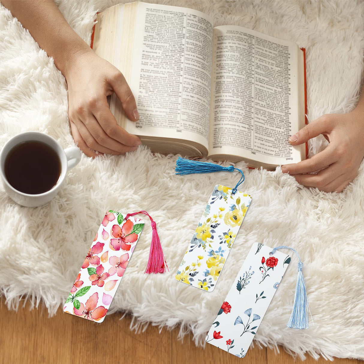 Fumete 30 Pieces Sublimation Blank Bookmark Heat Transfer Metal Aluminum DIY Bookmark with Hole and Colorful Tassels for Crafts, Birthday Wedding, Sublimation Blank Keychains, Single Sided Printing Fumete