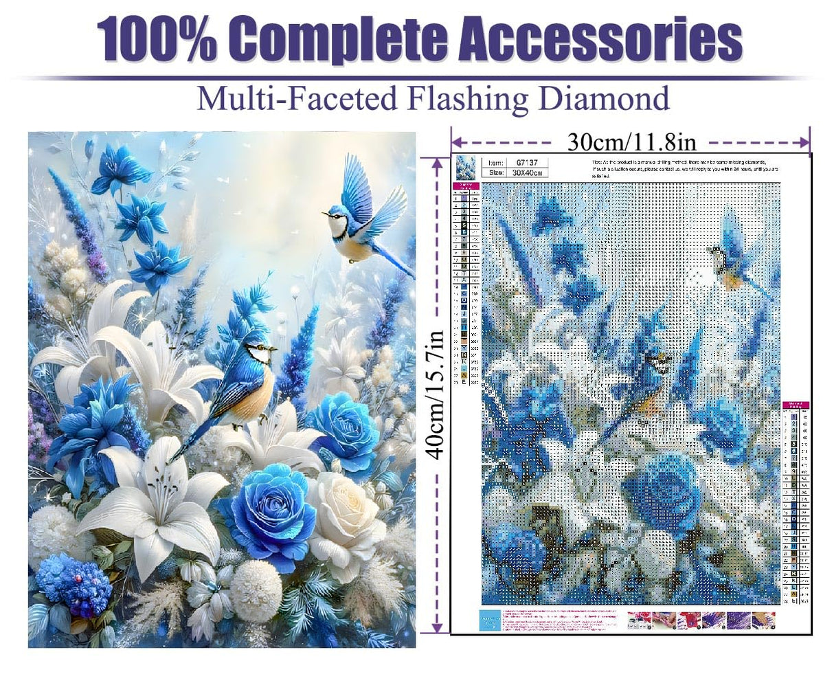 CAMOYAI 5D Diamond Art Kits for Adults,Flower Birds Diamond Painting Kits for Adult Beginners,DIY Round Full Drill Diamond Art Painting,Diamond Painting Kits for Home Wall Decor Gift 12x16inch CAMOYAI