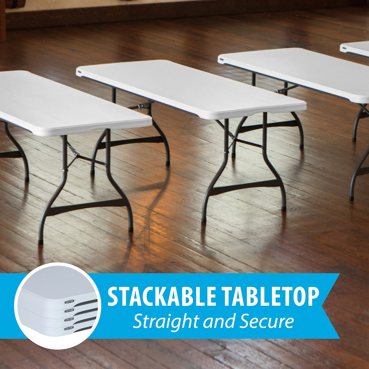 Lifetime 80306 Commercial Stackable Folding Table, 6', White Lifetime