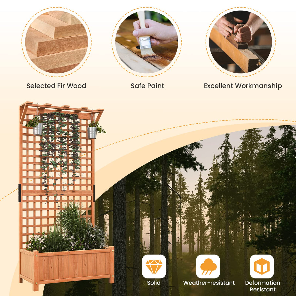 Giantex Raised Garden Bed with Trellis & Roof, 72.5" Wooden Garden Bed, High Trellis for Plant Flower Climbing Pot Hanging, Indoor & Outdoor Planter Box for Yard, Garden, Balcony Giantex