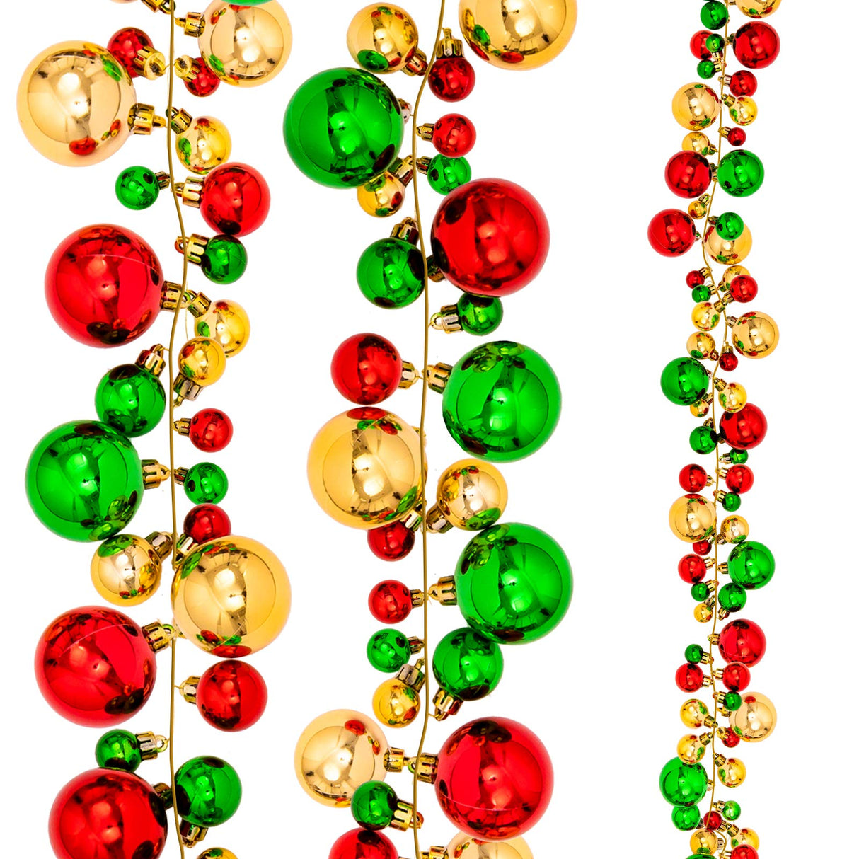 Whaline Christmas Ball Garland Ball Ornaments 6ft Bauble Garland Christmas Tree Ball Decorations Shatterproof Ball Ornament for Xmas Party Supplies, Indoor Outdoor Home Office, Red Green Gold Whaline