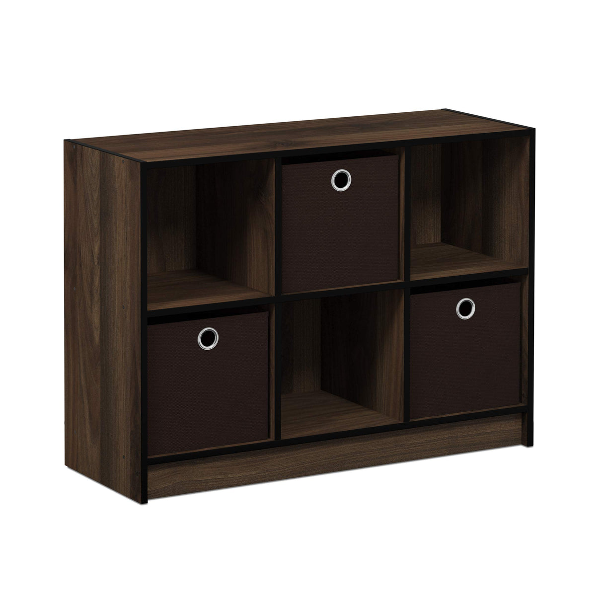 Furinno Basic 3x2 Cube Storage Bookcase Organizer with Bins, Columbia Walnut/Dark Brown Furinno